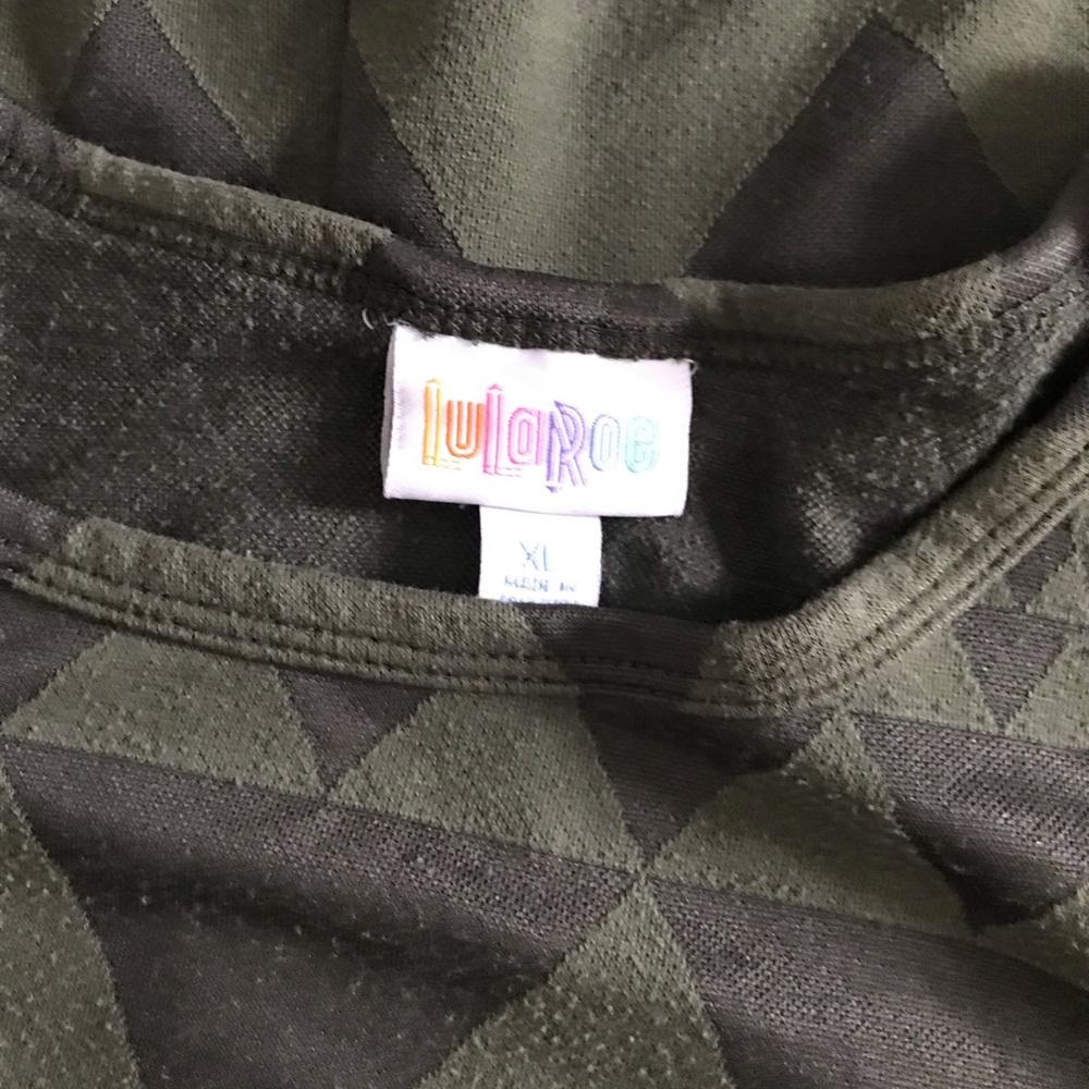 LuLaRoe Olive and Dark Green Geometric Pocket Dress - Picture 4 of 8